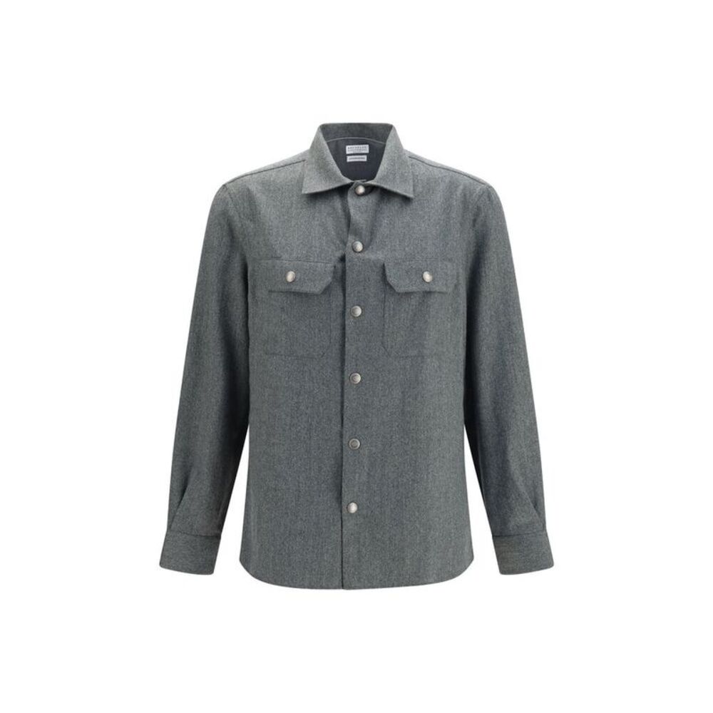 Brunello Cucinelli Gray Wool Oves Aries Dress Men's Shirt